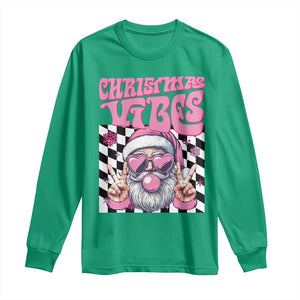 Funny Pink Santa Christmas Long Sleeve Shirt Christmas Vibes Checkboard TS11 Irish Green Print Your Wear