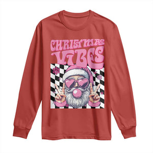 Funny Pink Santa Christmas Long Sleeve Shirt Christmas Vibes Checkboard TS11 Red Print Your Wear