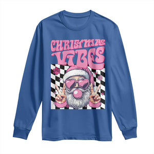 Funny Pink Santa Christmas Long Sleeve Shirt Christmas Vibes Checkboard TS11 Royal Blue Print Your Wear