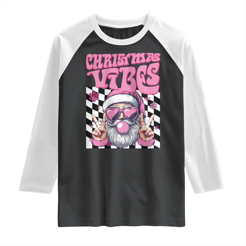 Funny Pink Santa Christmas Raglan Shirt Christmas Vibes Checkboard TS11 Black White Print Your Wear