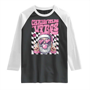Funny Pink Santa Christmas Raglan Shirt Christmas Vibes Checkboard TS11 Black White Print Your Wear