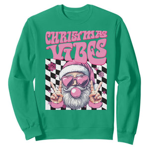 Funny Pink Santa Christmas Sweatshirt Christmas Vibes Checkboard TS11 Irish Green Print Your Wear