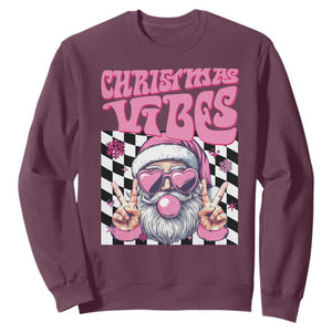 Funny Pink Santa Christmas Sweatshirt Christmas Vibes Checkboard TS11 Maroon Print Your Wear