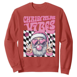 Funny Pink Santa Christmas Sweatshirt Christmas Vibes Checkboard TS11 Red Print Your Wear