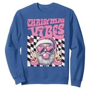 Funny Pink Santa Christmas Sweatshirt Christmas Vibes Checkboard TS11 Royal Blue Print Your Wear