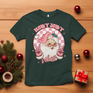 Funny Christmas T Shirt Holly Jolly Vibes Retro Pink Santa TS11 Dark Forest Green Print Your Wear