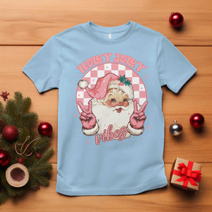 Funny Christmas T Shirt Holly Jolly Vibes Retro Pink Santa TS11 Light Blue Print Your Wear