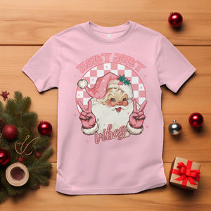 Funny Christmas T Shirt Holly Jolly Vibes Retro Pink Santa TS11 Light Pink Print Your Wear