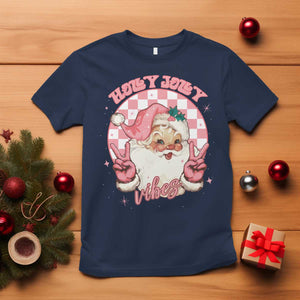 Funny Christmas T Shirt Holly Jolly Vibes Retro Pink Santa TS11 Navy Print Your Wear