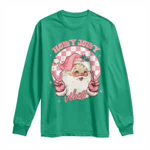 Funny Christmas Long Sleeve Shirt Holly Jolly Vibes Retro Pink Santa TS11 Irish Green Print Your Wear