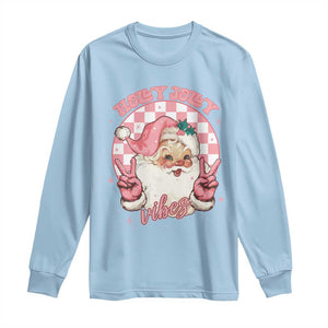 Funny Christmas Long Sleeve Shirt Holly Jolly Vibes Retro Pink Santa TS11 Light Blue Print Your Wear