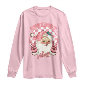 Funny Christmas Long Sleeve Shirt Holly Jolly Vibes Retro Pink Santa TS11 Light Pink Print Your Wear