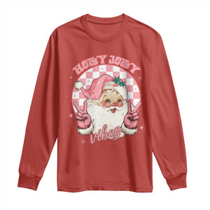 Funny Christmas Long Sleeve Shirt Holly Jolly Vibes Retro Pink Santa TS11 Red Print Your Wear