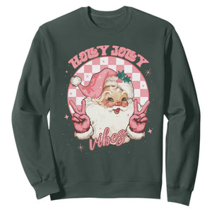 Funny Christmas Sweatshirt Holly Jolly Vibes Retro Pink Santa TS11 Dark Forest Green Print Your Wear