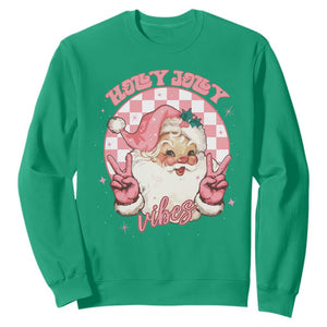 Funny Christmas Sweatshirt Holly Jolly Vibes Retro Pink Santa TS11 Irish Green Print Your Wear