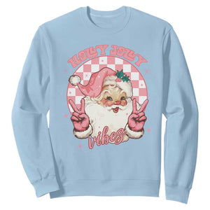 Funny Christmas Sweatshirt Holly Jolly Vibes Retro Pink Santa TS11 Light Blue Print Your Wear