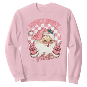 Funny Christmas Sweatshirt Holly Jolly Vibes Retro Pink Santa TS11 Light Pink Print Your Wear