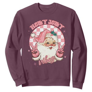 Funny Christmas Sweatshirt Holly Jolly Vibes Retro Pink Santa TS11 Maroon Print Your Wear