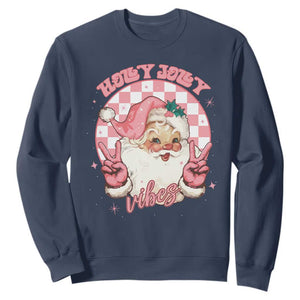 Funny Christmas Sweatshirt Holly Jolly Vibes Retro Pink Santa TS11 Navy Print Your Wear