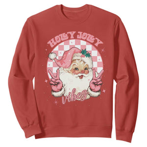 Funny Christmas Sweatshirt Holly Jolly Vibes Retro Pink Santa TS11 Red Print Your Wear