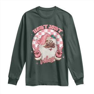 Funny Pink Christmas Retro Black Santa Long Sleeve Shirt Holly Jolly Vibes TS11 Dark Forest Green Print Your Wear