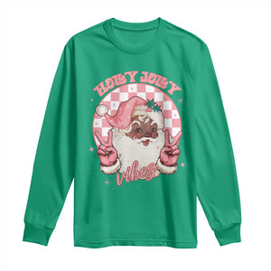 Funny Pink Christmas Retro Black Santa Long Sleeve Shirt Holly Jolly Vibes TS11 Irish Green Print Your Wear