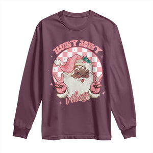 Funny Pink Christmas Retro Black Santa Long Sleeve Shirt Holly Jolly Vibes TS11 Maroon Print Your Wear