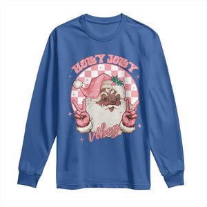 Funny Pink Christmas Retro Black Santa Long Sleeve Shirt Holly Jolly Vibes TS11 Royal Blue Print Your Wear