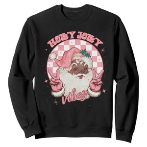 Funny Pink Christmas Retro Black Santa Sweatshirt Holly Jolly Vibes TS11 Black Print Your Wear