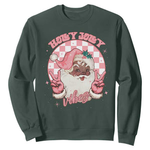 Funny Pink Christmas Retro Black Santa Sweatshirt Holly Jolly Vibes TS11 Dark Forest Green Print Your Wear