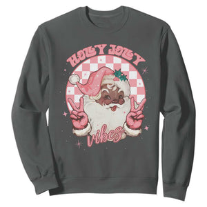 Funny Pink Christmas Retro Black Santa Sweatshirt Holly Jolly Vibes TS11 Dark Heather Print Your Wear