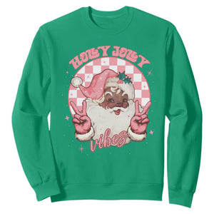 Funny Pink Christmas Retro Black Santa Sweatshirt Holly Jolly Vibes TS11 Irish Green Print Your Wear