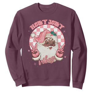 Funny Pink Christmas Retro Black Santa Sweatshirt Holly Jolly Vibes TS11 Maroon Print Your Wear