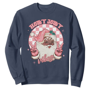 Funny Pink Christmas Retro Black Santa Sweatshirt Holly Jolly Vibes TS11 Navy Print Your Wear