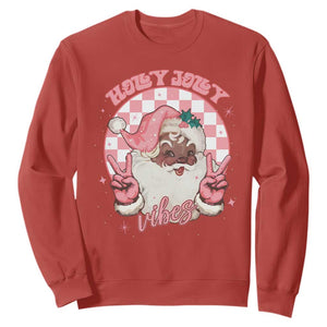 Funny Pink Christmas Retro Black Santa Sweatshirt Holly Jolly Vibes TS11 Red Print Your Wear