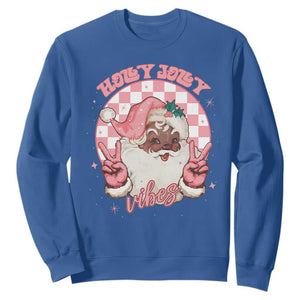 Funny Pink Christmas Retro Black Santa Sweatshirt Holly Jolly Vibes TS11 Royal Blue Print Your Wear