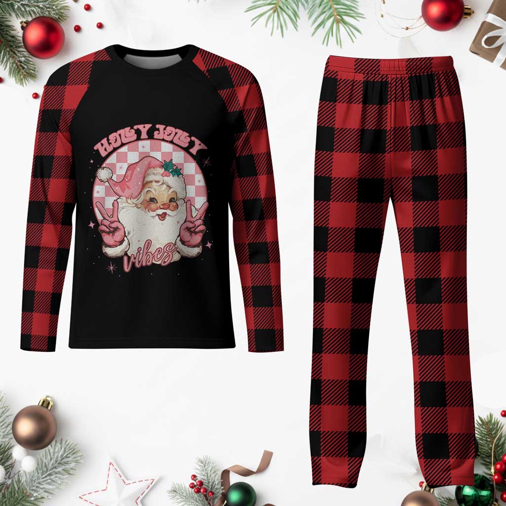 Funny Christmas Plaid Pajama Set Holly Jolly Vibes Retro Pink Santa TS11 Buffalo Plaid Print Your Wear