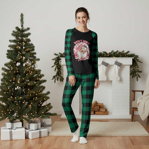 Funny Christmas Plaid Pajama Set Holly Jolly Vibes Retro Pink Santa TS11 Green Plaid Print Your Wear