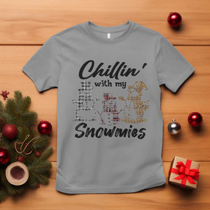 Funny Christmas T Shirt Chilln' With My Snowmies Plaid Snowman TS11 Sport Gray Print Your Wear