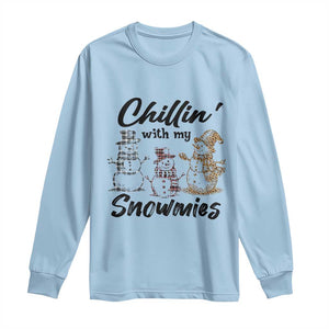 Funny Christmas Long Sleeve Shirt Chilln' With My Snowmies Plaid Snowman TS11 Light Blue Print Your Wear