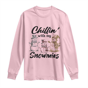 Funny Christmas Long Sleeve Shirt Chilln' With My Snowmies Plaid Snowman TS11 Light Pink Print Your Wear