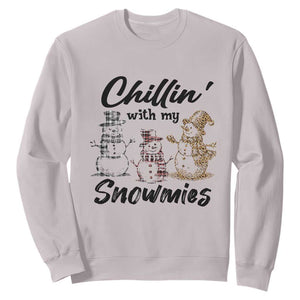 Funny Christmas Sweatshirt Chilln' With My Snowmies Plaid Snowman TS11 Ice Gray Print Your Wear