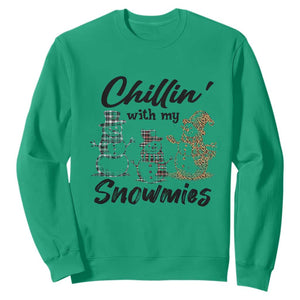 Funny Christmas Sweatshirt Chilln' With My Snowmies Plaid Snowman TS11 Irish Green Print Your Wear