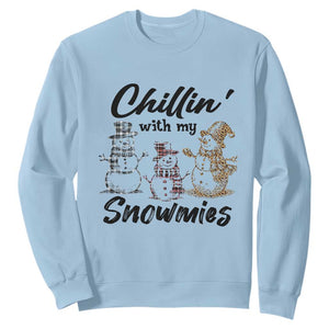 Funny Christmas Sweatshirt Chilln' With My Snowmies Plaid Snowman TS11 Light Blue Print Your Wear