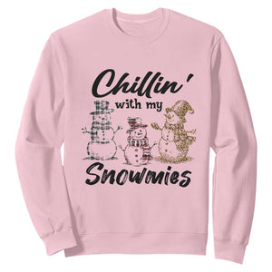 Funny Christmas Sweatshirt Chilln' With My Snowmies Plaid Snowman TS11 Light Pink Print Your Wear