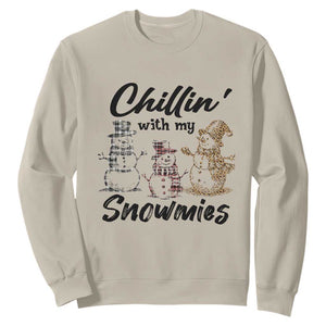 Funny Christmas Sweatshirt Chilln' With My Snowmies Plaid Snowman TS11 Sand Print Your Wear