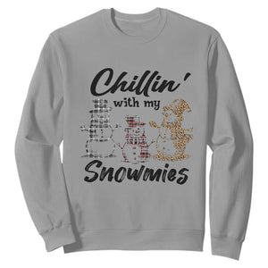 Funny Christmas Sweatshirt Chilln' With My Snowmies Plaid Snowman TS11 Sport Gray Print Your Wear