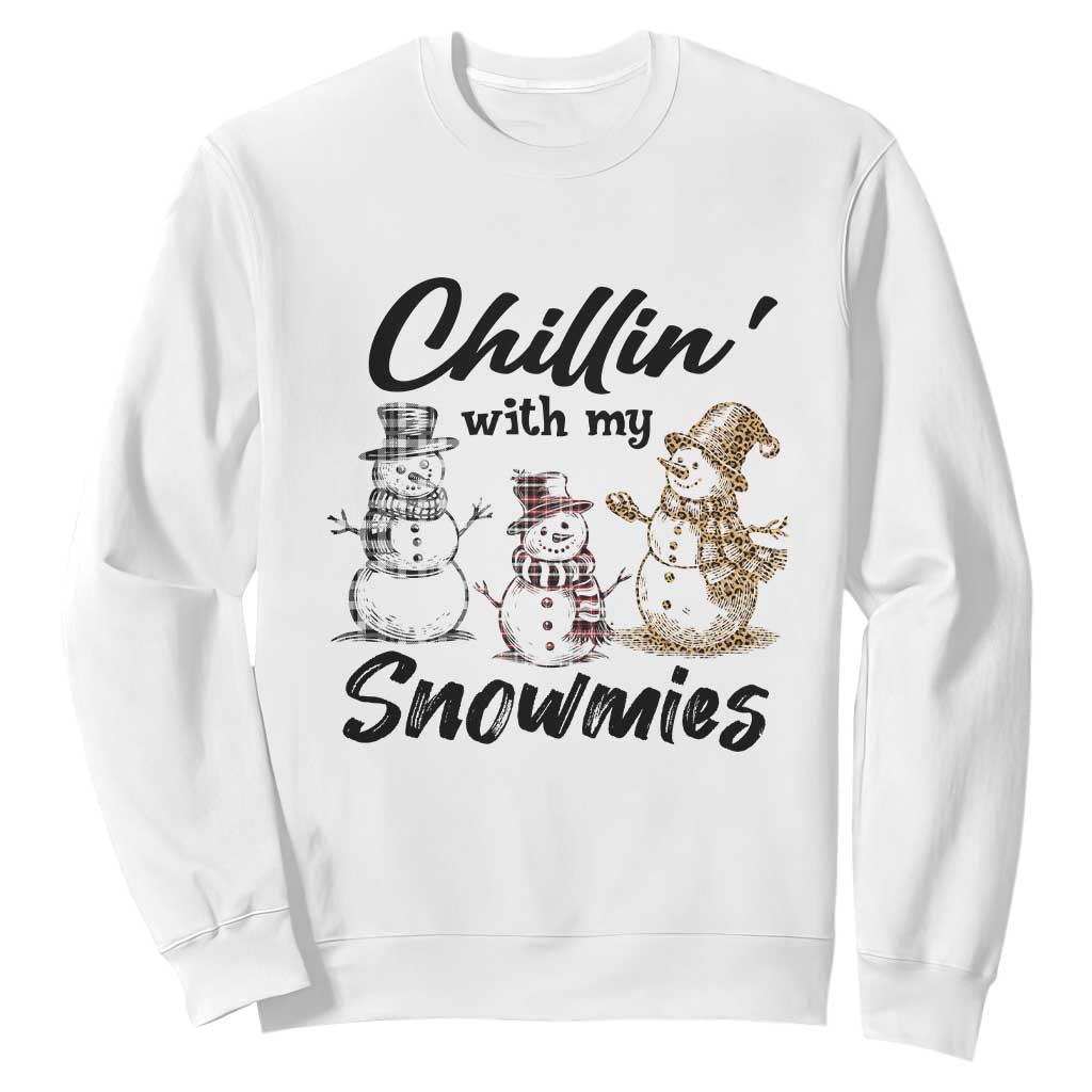 Funny Christmas Sweatshirt Chilln' With My Snowmies Plaid Snowman TS11 White Print Your Wear