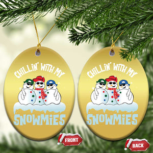 Funny Christmas Snowman Christmas Ornament Chillin' With My Snowmies Squad TS11 Oval Gold Print Your Wear