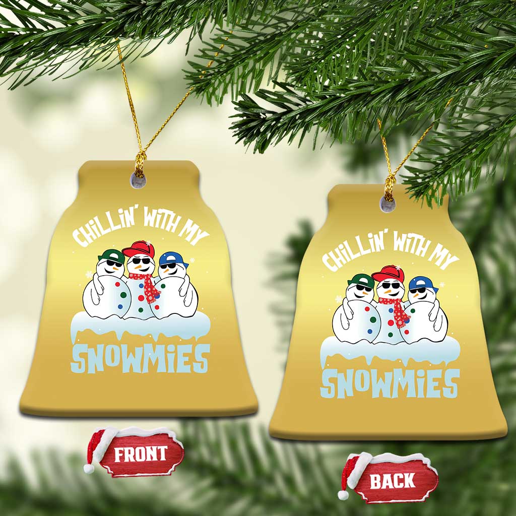Funny Christmas Snowman Christmas Ornament Chillin' With My Snowmies Squad TS11 Bell Flake Gold Print Your Wear